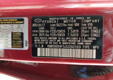 2018 Hyundai Santa Fe Limited Ultimate from USA, damaged, VIN KM8SRDHF5JU260169